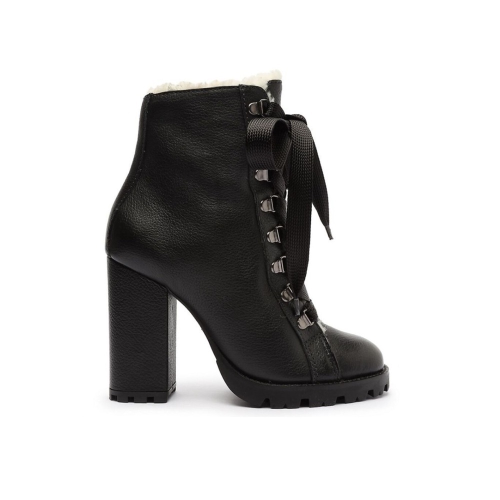 Schutz Zara Fur-Lined Winter Leather Ankle Boots Black Size 8.5 B NEW